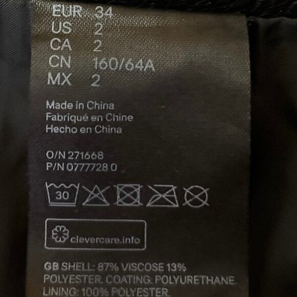 H&M Divided Black Faux Leather Flat Front Zipper Pencil Straight Mini Skirt 2 - Picture 5 of 5